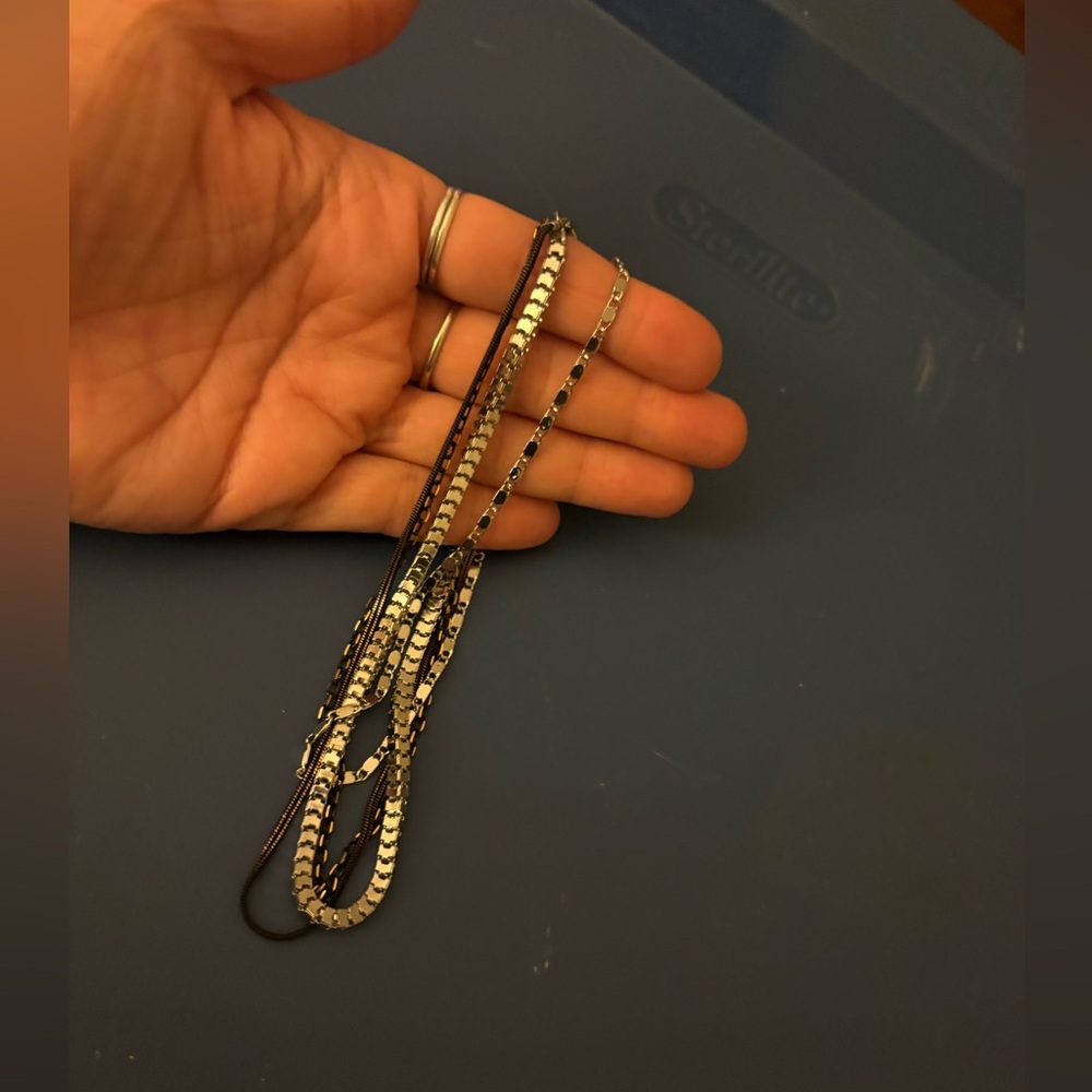 Multi-Strand Silver And Black Adjustable Chain Bracelet